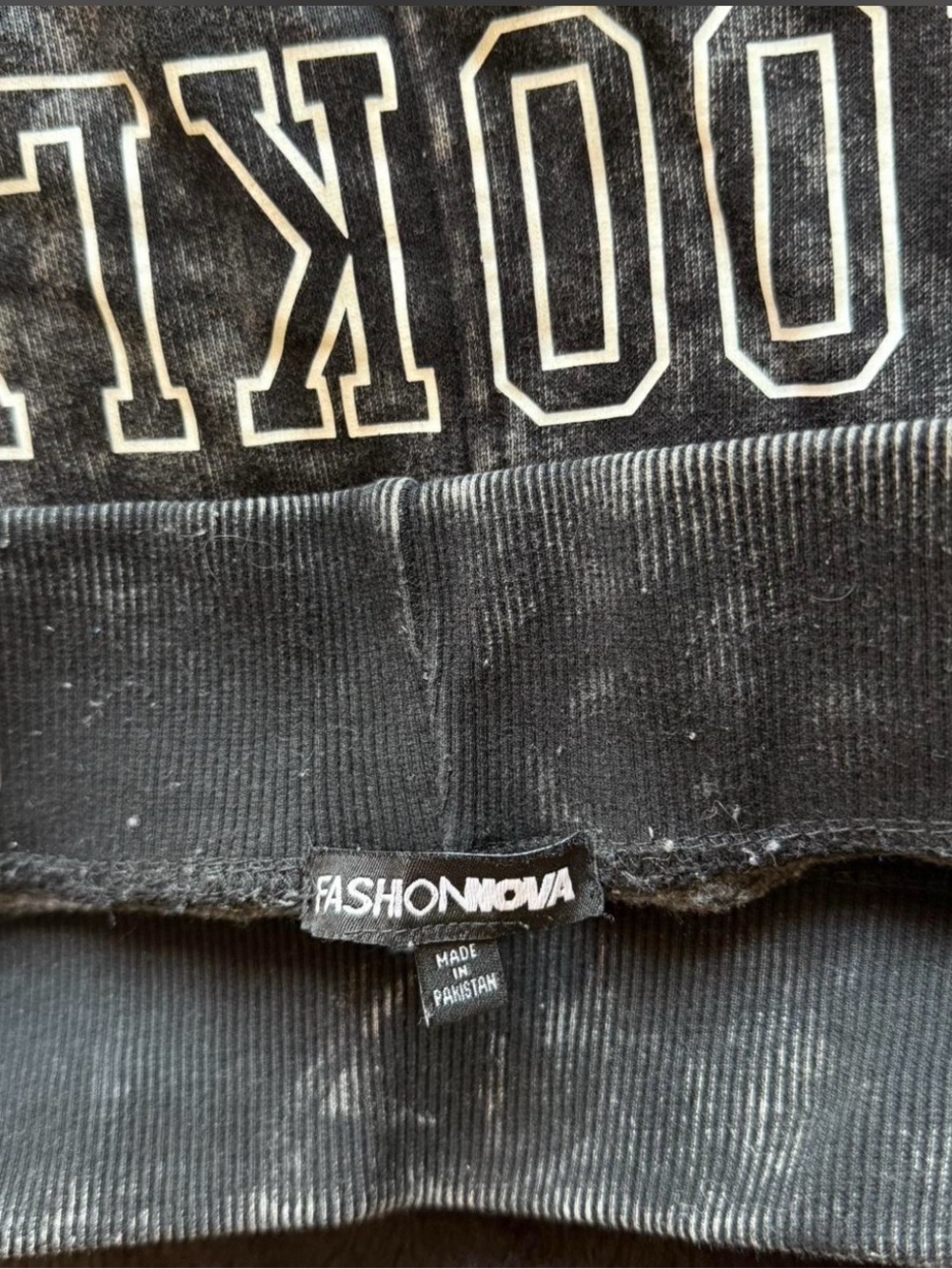 Fashion Nova Black Ribbed Lounge Bottoms with Graphic Trim - Picture 2 of 3